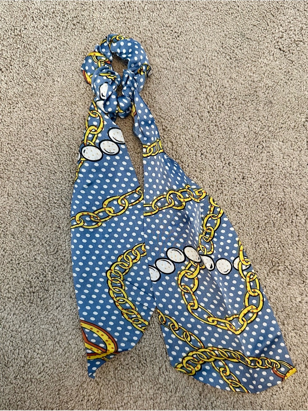 Blue Polka Dot Chain Print Hair Scarf